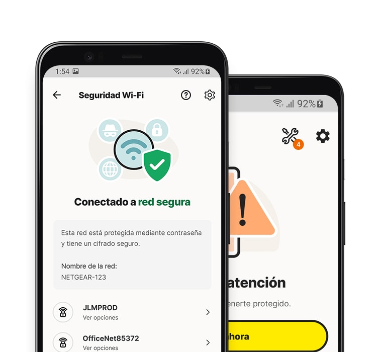 Aplicación de Seguridad Wi-Fi en una tablet y un teléfono